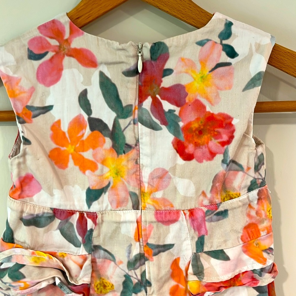 TEA Toddler 3T Sleeveless Dress Flowy Floral Ruffles Cotton Pink Orange Zipper - Picture 9 of 10